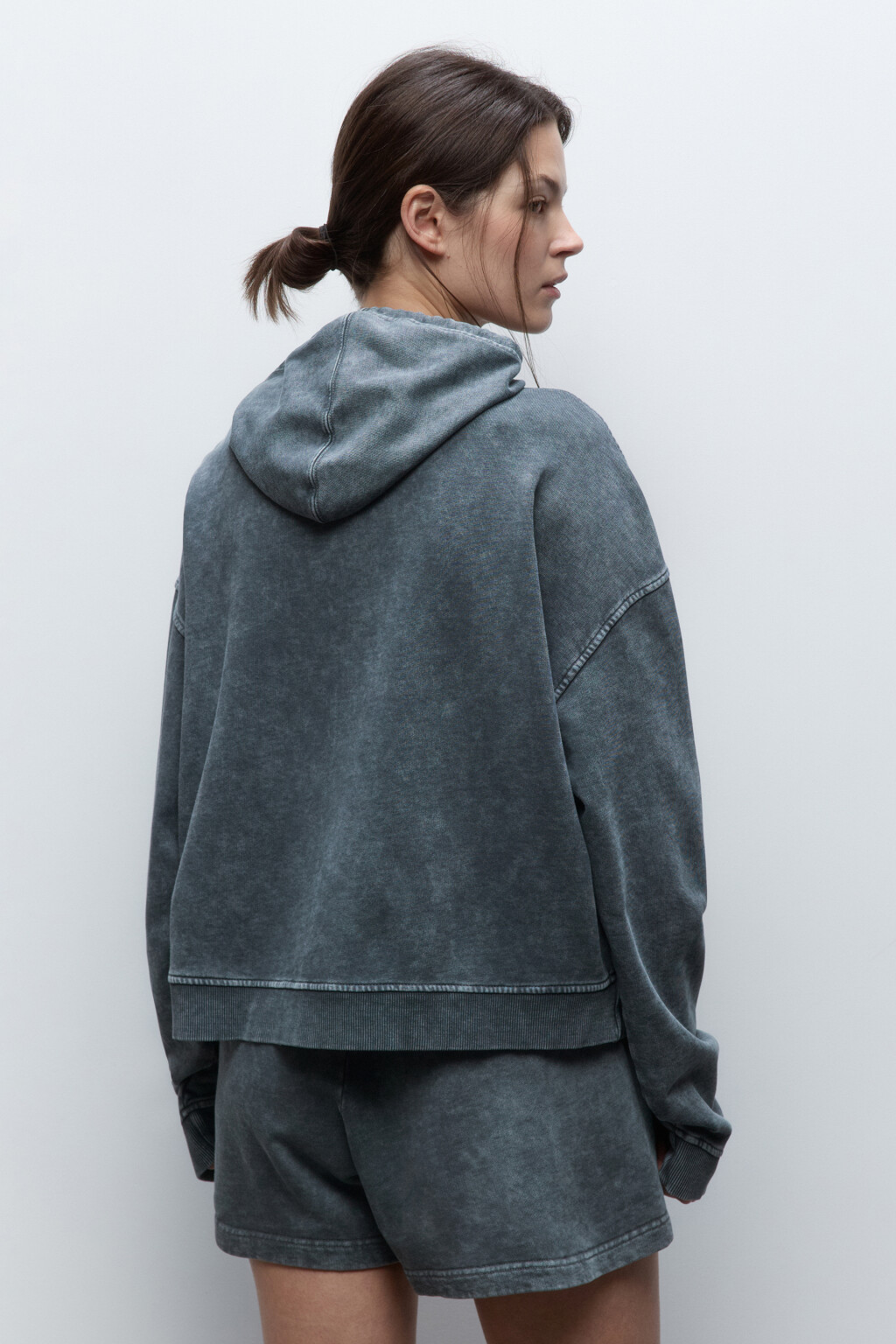 Толстовка домашняя на молнии с капюшоном - цвет серый - 5