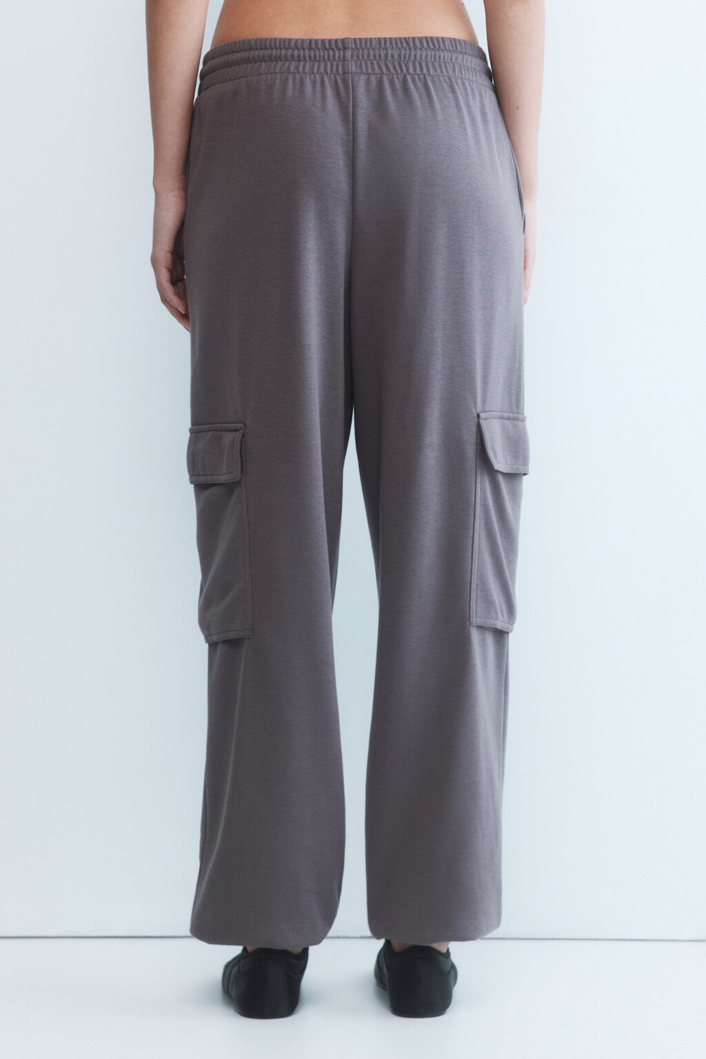 Брюки-джоггеры из футера с высокой посадкой - цвет бежевый - 4