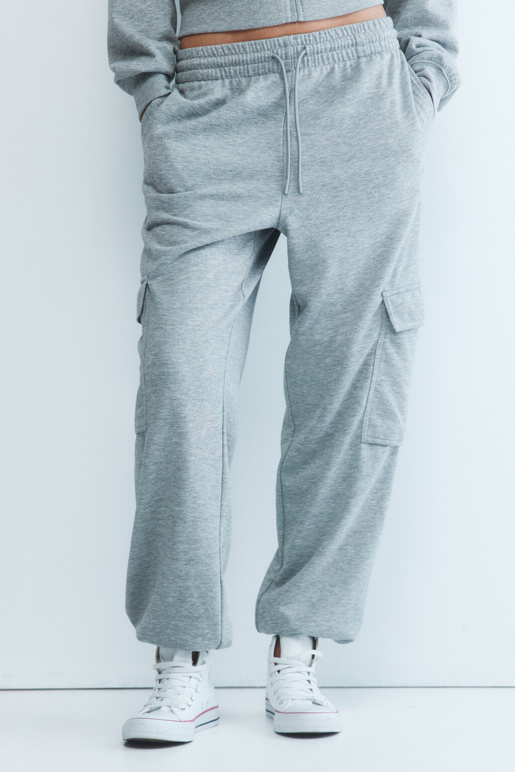 Брюки-джоггеры из футера с высокой посадкой - цвет серый - 2