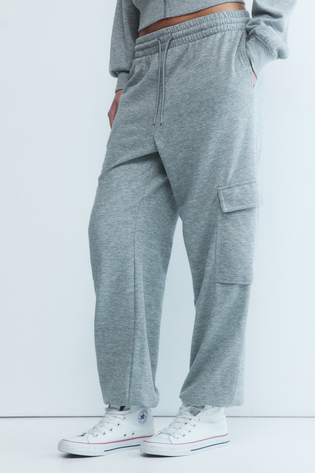 Брюки-джоггеры из футера с высокой посадкой - цвет серый - 3