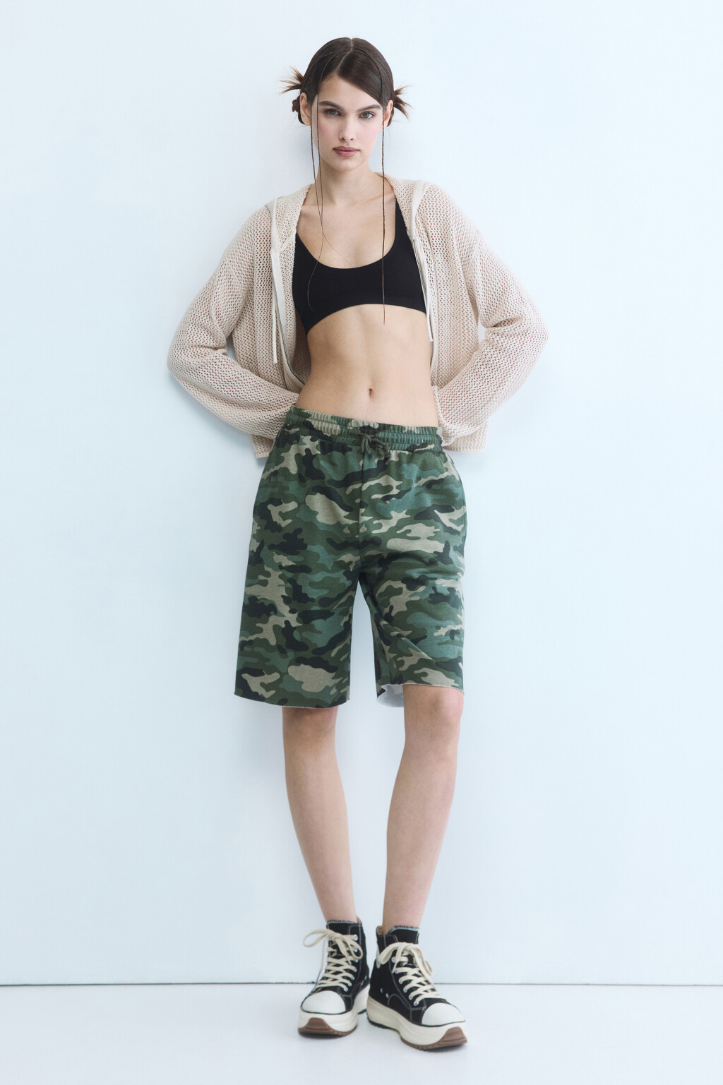 Шорты-бриджи трикотажные с принтом - цвет зеленый - 5