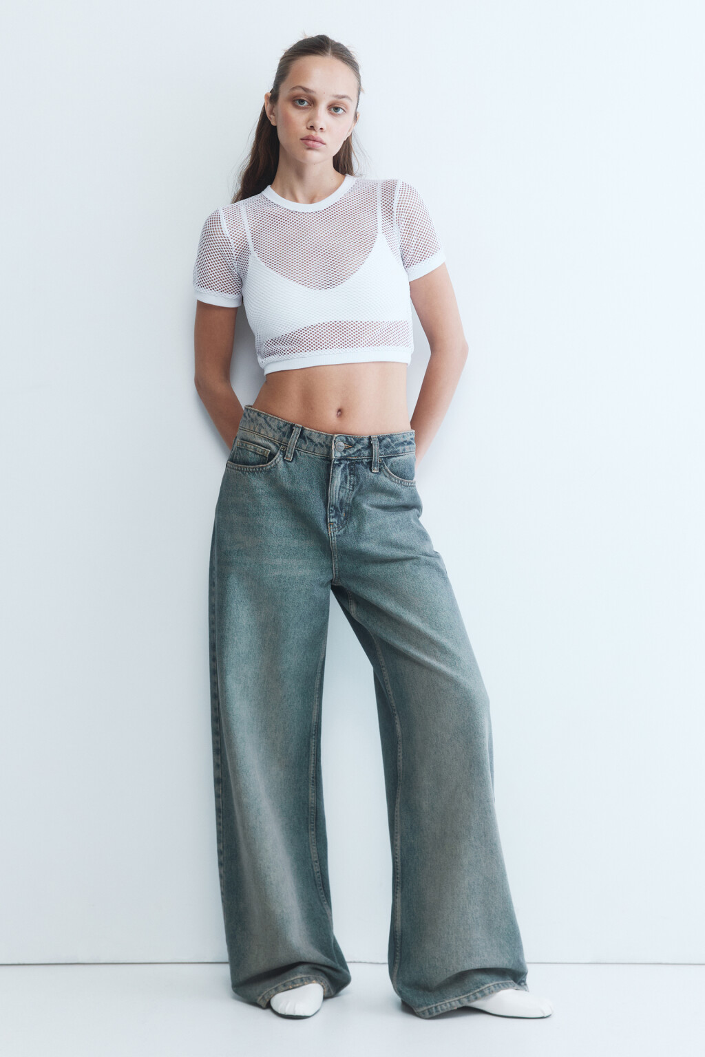 Футболка укороченная из сетки - цвет белый - 5