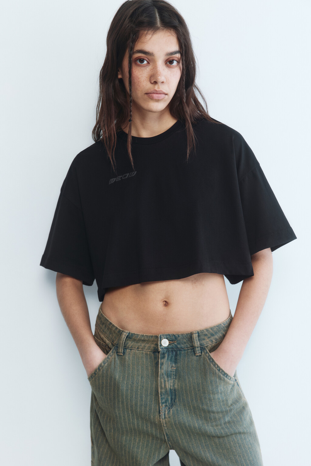 Футболка-топ oversize с надписью - цвет черный - 1