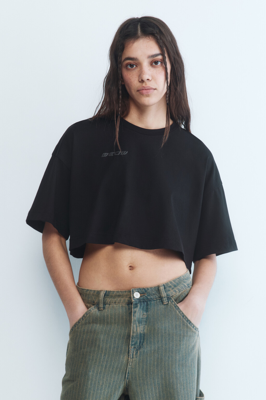 Футболка-топ oversize с надписью - цвет черный - 2