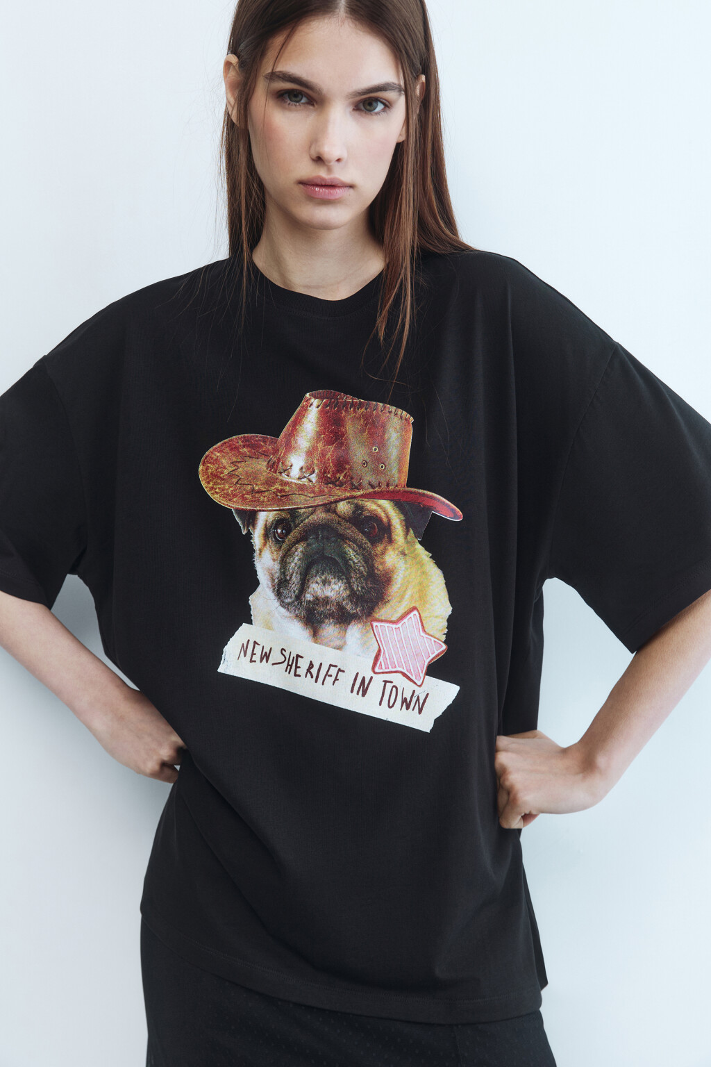 Футболка oversize хлопковая с принтом - цвет черный - 1