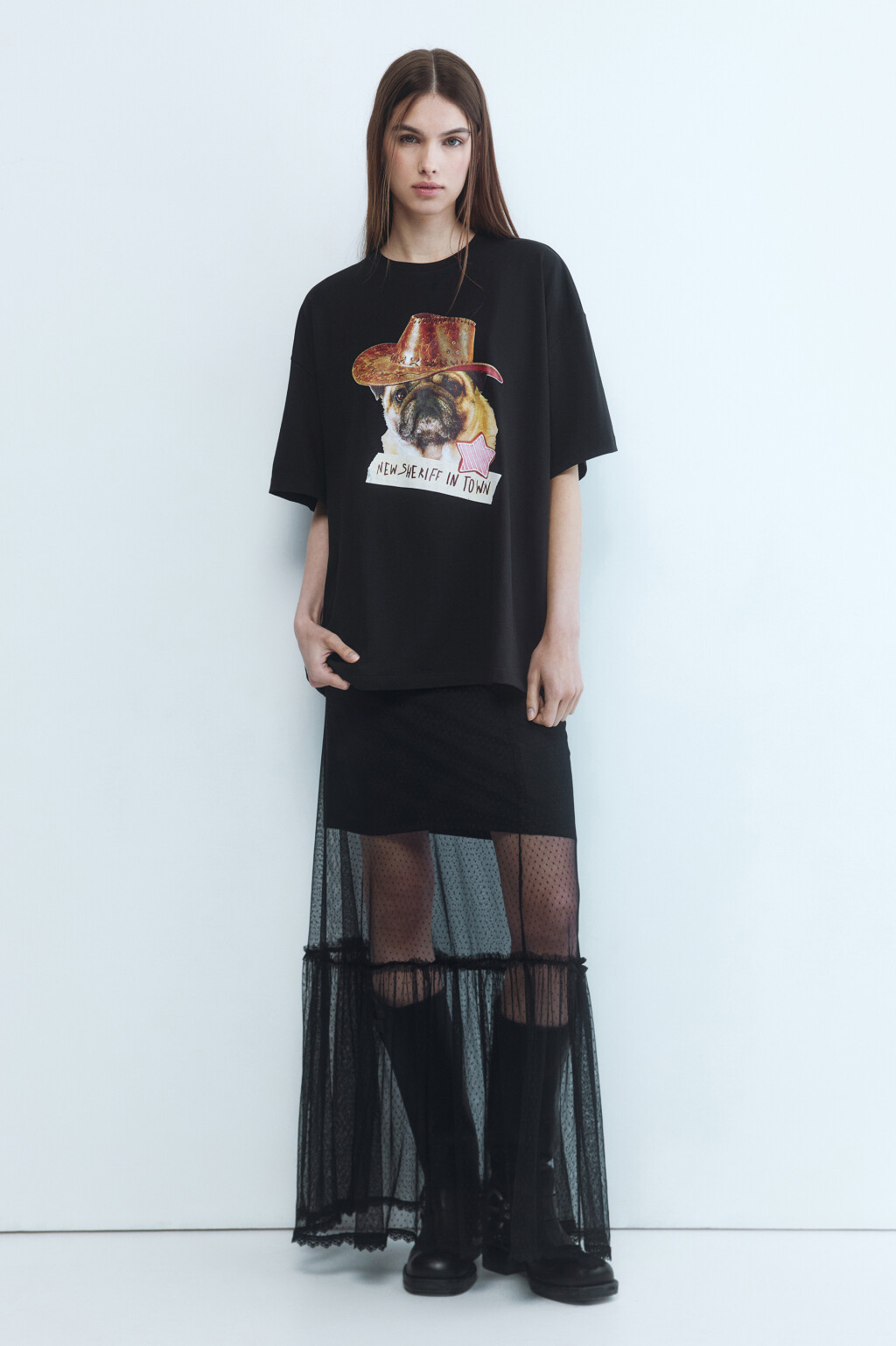 Футболка oversize хлопковая с принтом - цвет черный - 5