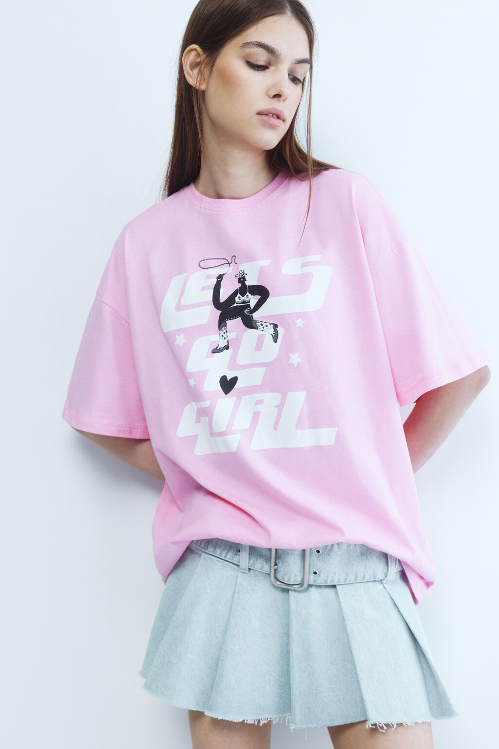 Футболка oversize хлопковая с принтом 2422120013, цвет: розовый (95) по ...