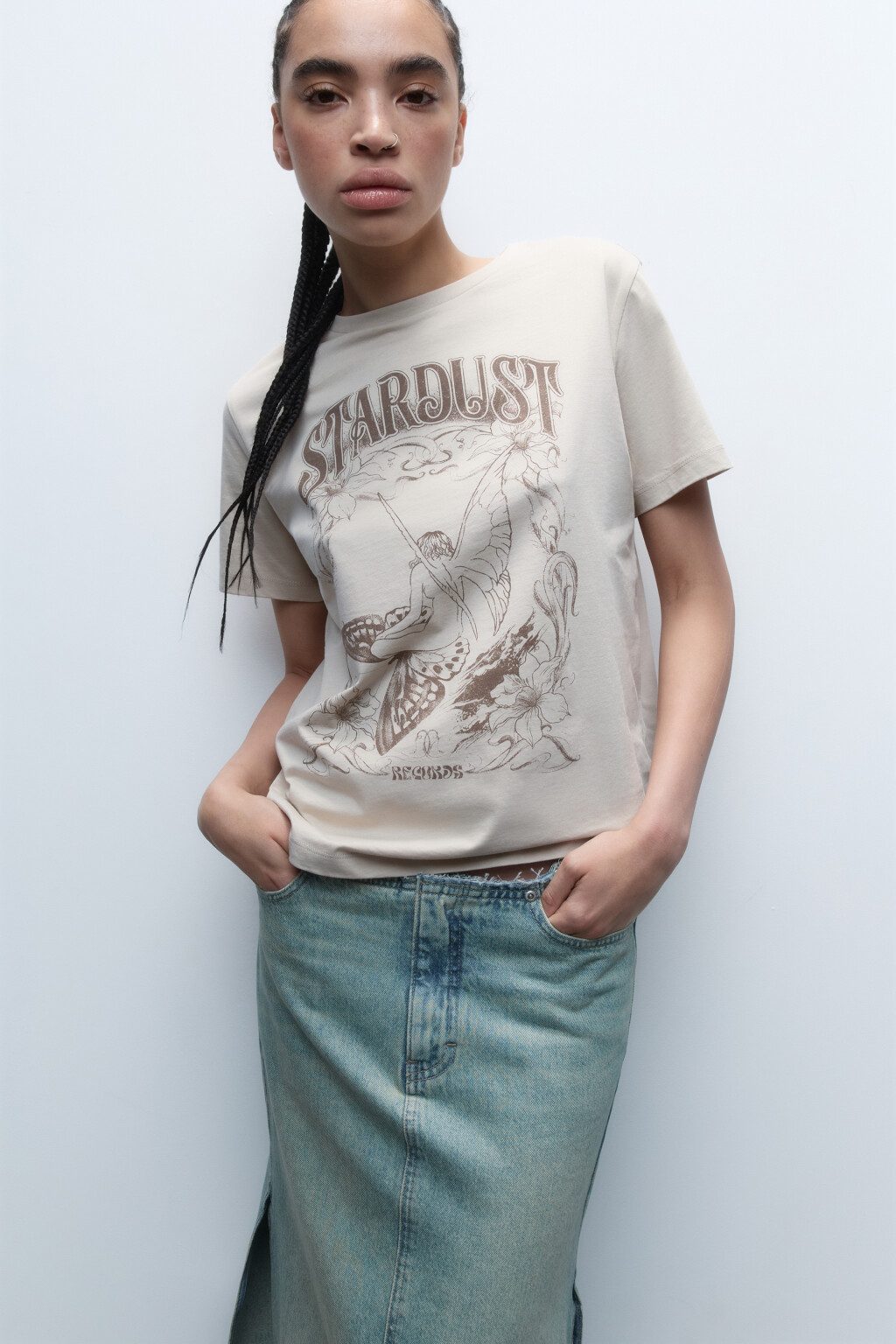 Футболка хлопковая с принтом - цвет бежевый - 1