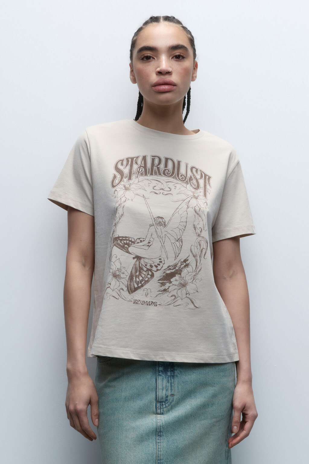 Футболка хлопковая с принтом - цвет бежевый - 2