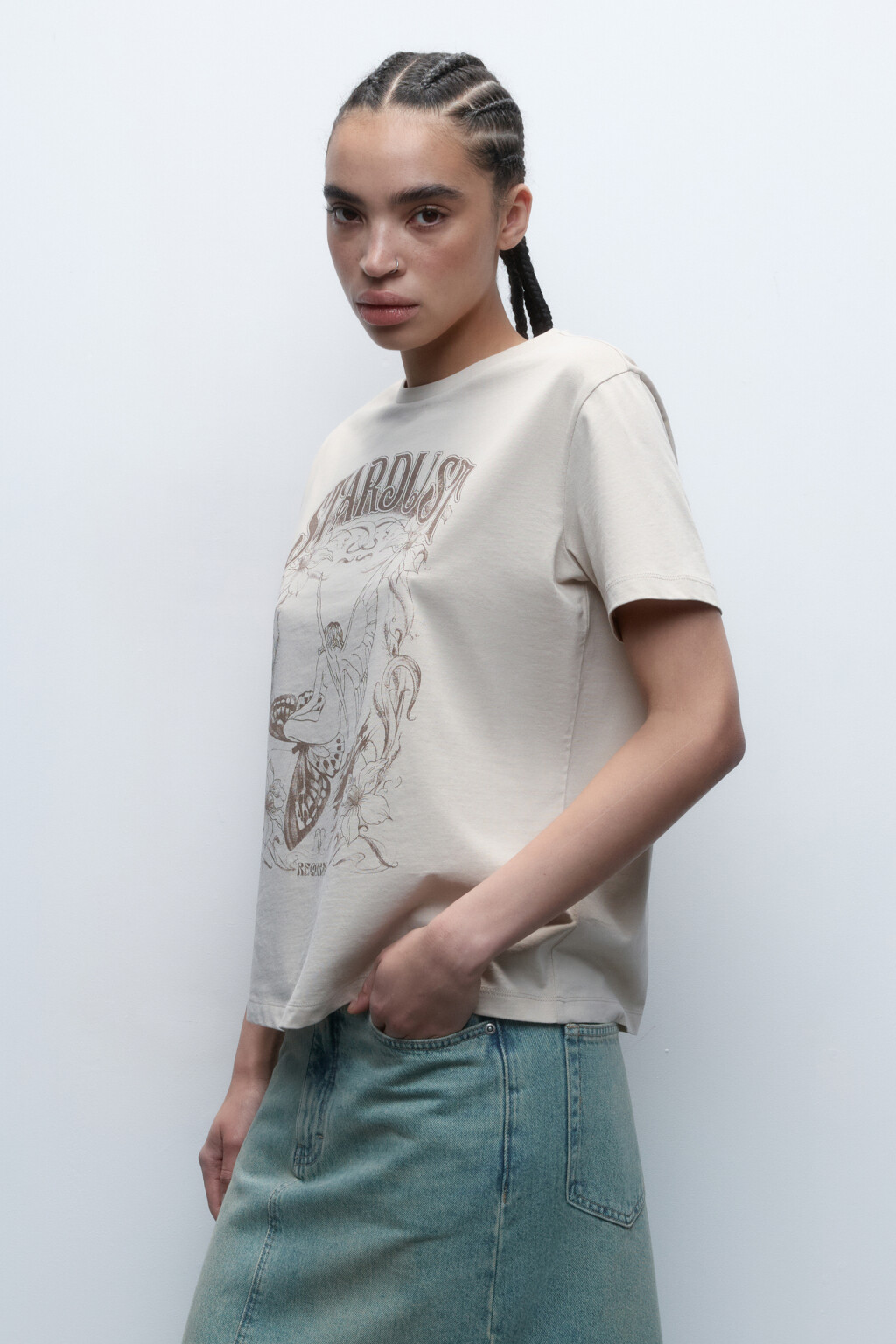 Футболка хлопковая с принтом - цвет бежевый - 3