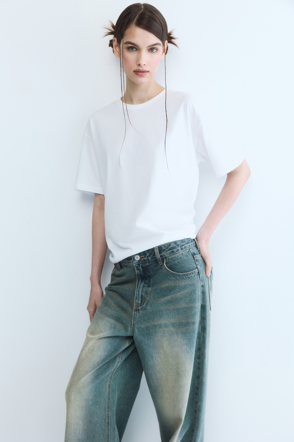 Футболка свободная базовая - цвет белый - 1