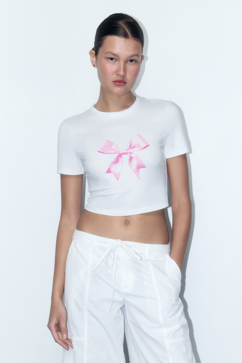 Футболка-топ облегающая с принтом - цвет белый - 3