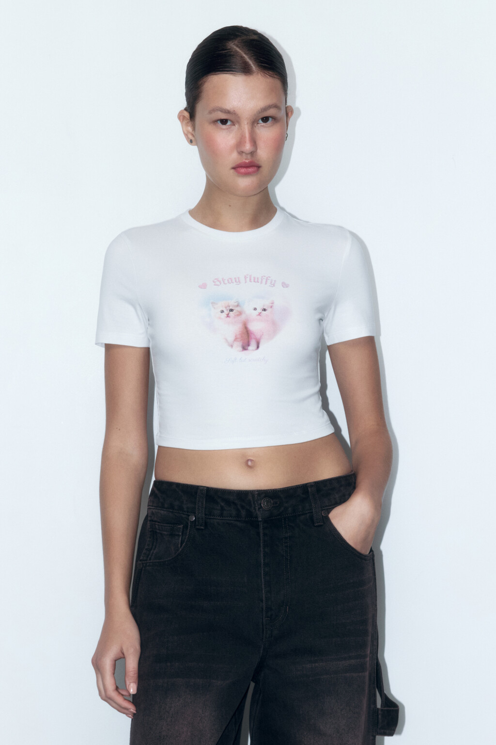 Футболка-топ облегающая с принтом - цвет белый - 1