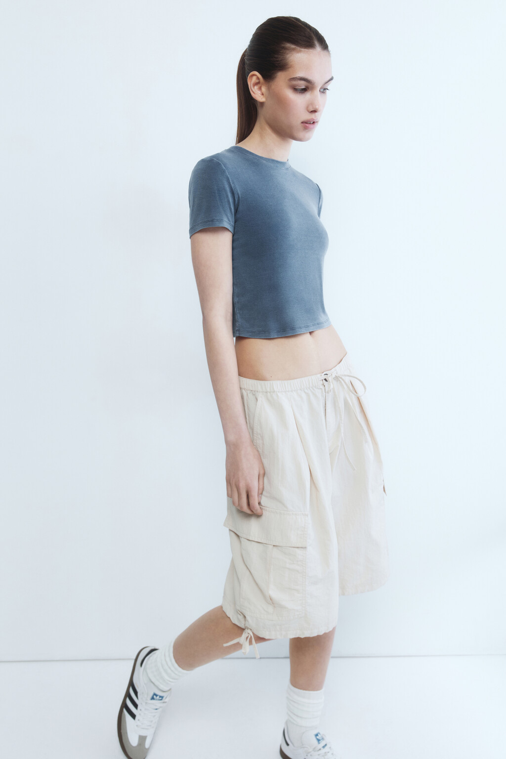 Футболка-топ вискозная с вареным эффектом - цвет синий - 2