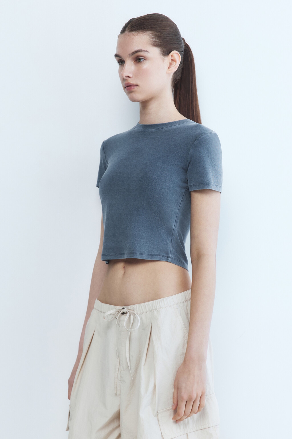 Футболка-топ вискозная с вареным эффектом - цвет синий - 4