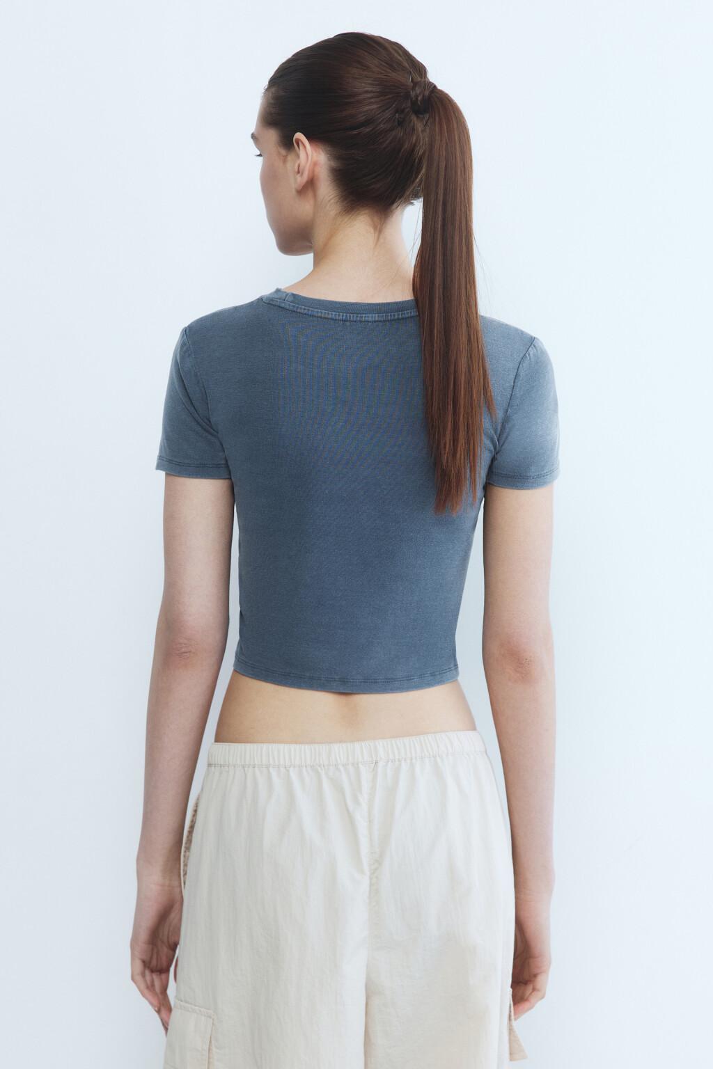 Футболка-топ вискозная с вареным эффектом - цвет синий - 5