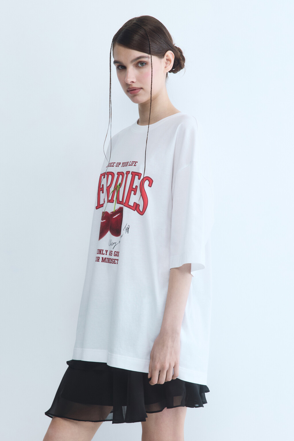 Футболка oversize с принтом и надписями - цвет белый - 4