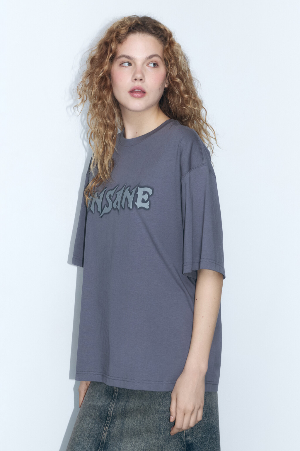 Футболка oversize хлопковая с принтом - цвет серый - 3
