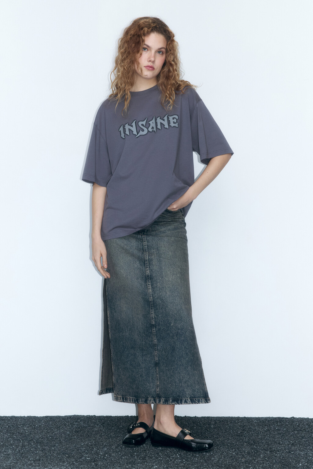 Футболка oversize хлопковая с принтом - цвет серый - 5