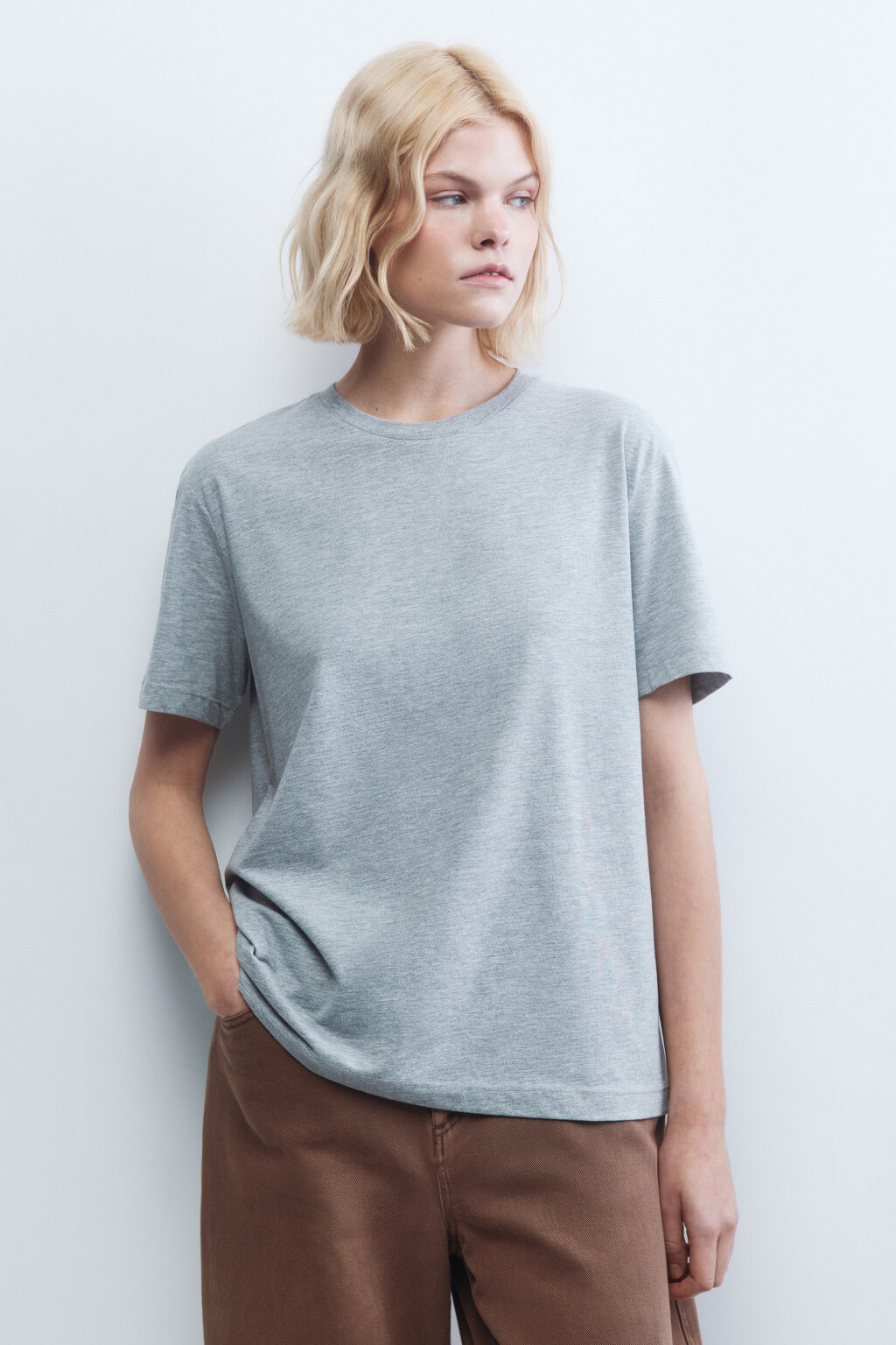 Футболка базовая меланжевая - цвет серый - 2