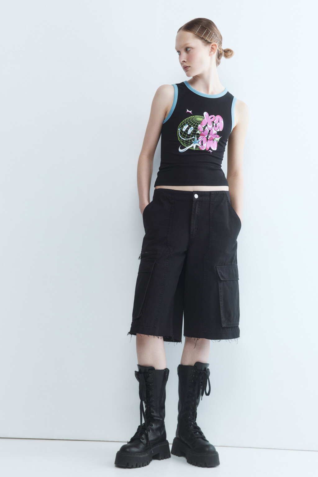 Майка хлопковая с принтом - цвет черный - 1