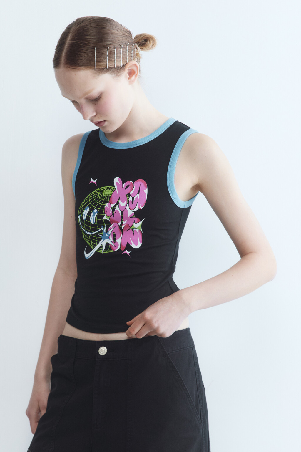 Майка хлопковая с принтом - цвет черный - 3