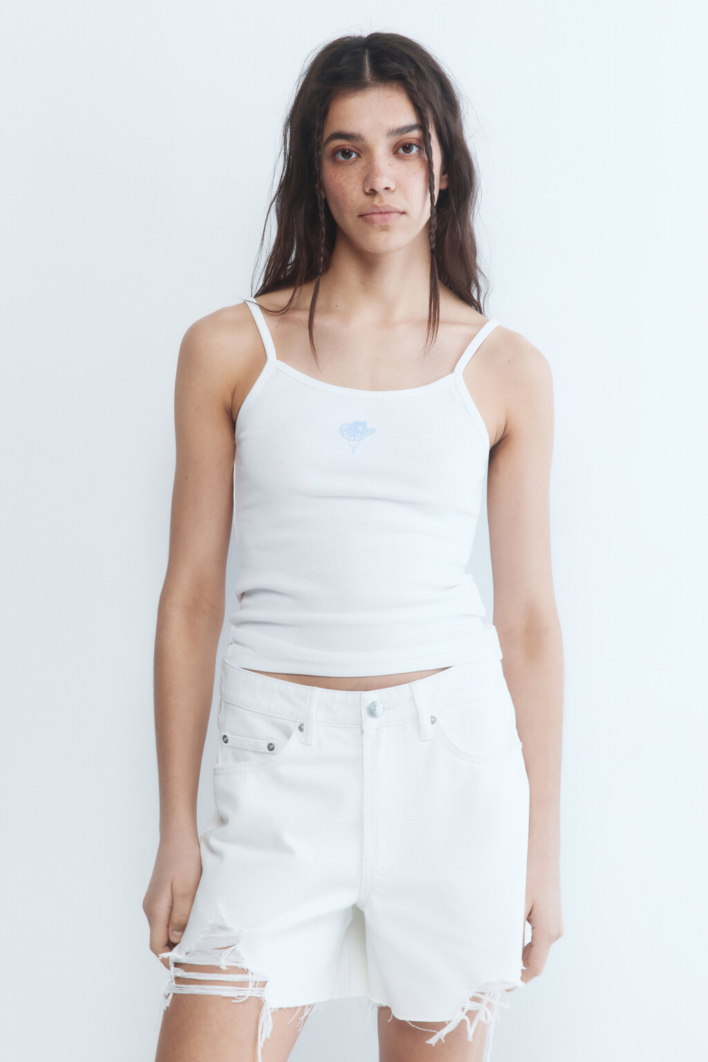 Майка-топ на бретельках с принтом - цвет белый - 2