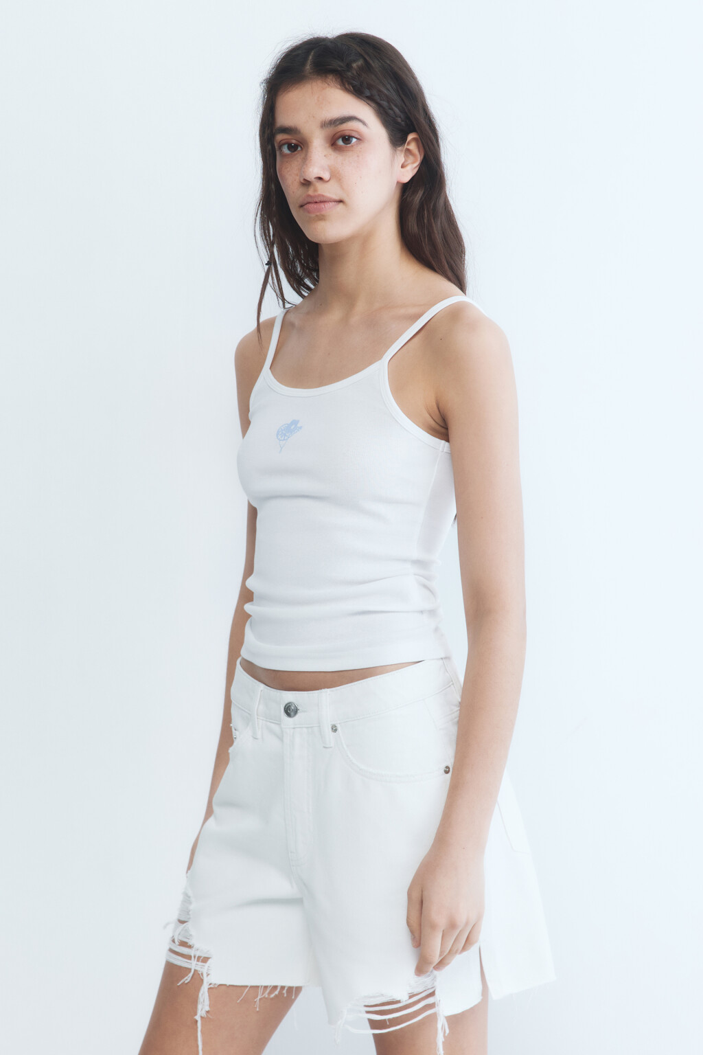 Майка-топ на бретельках с принтом - цвет белый - 3