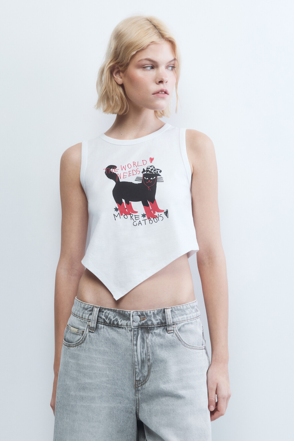 Майка с принтом и асимметричным низом - цвет белый - 2