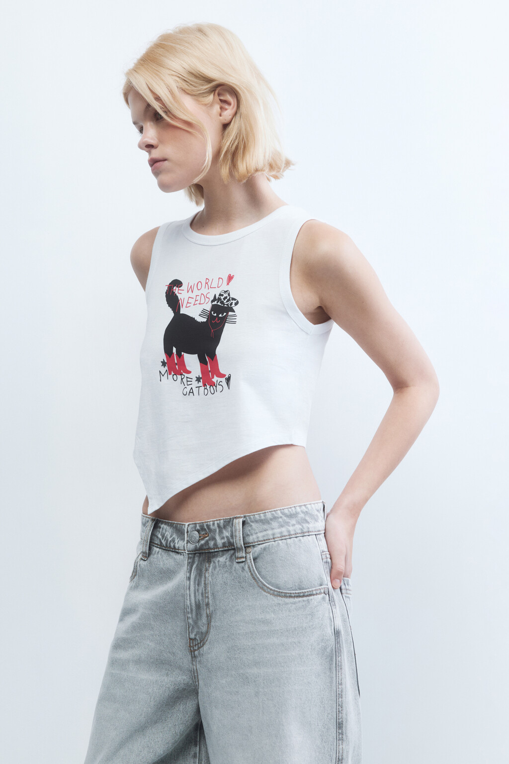 Майка с принтом и асимметричным низом - цвет белый - 3