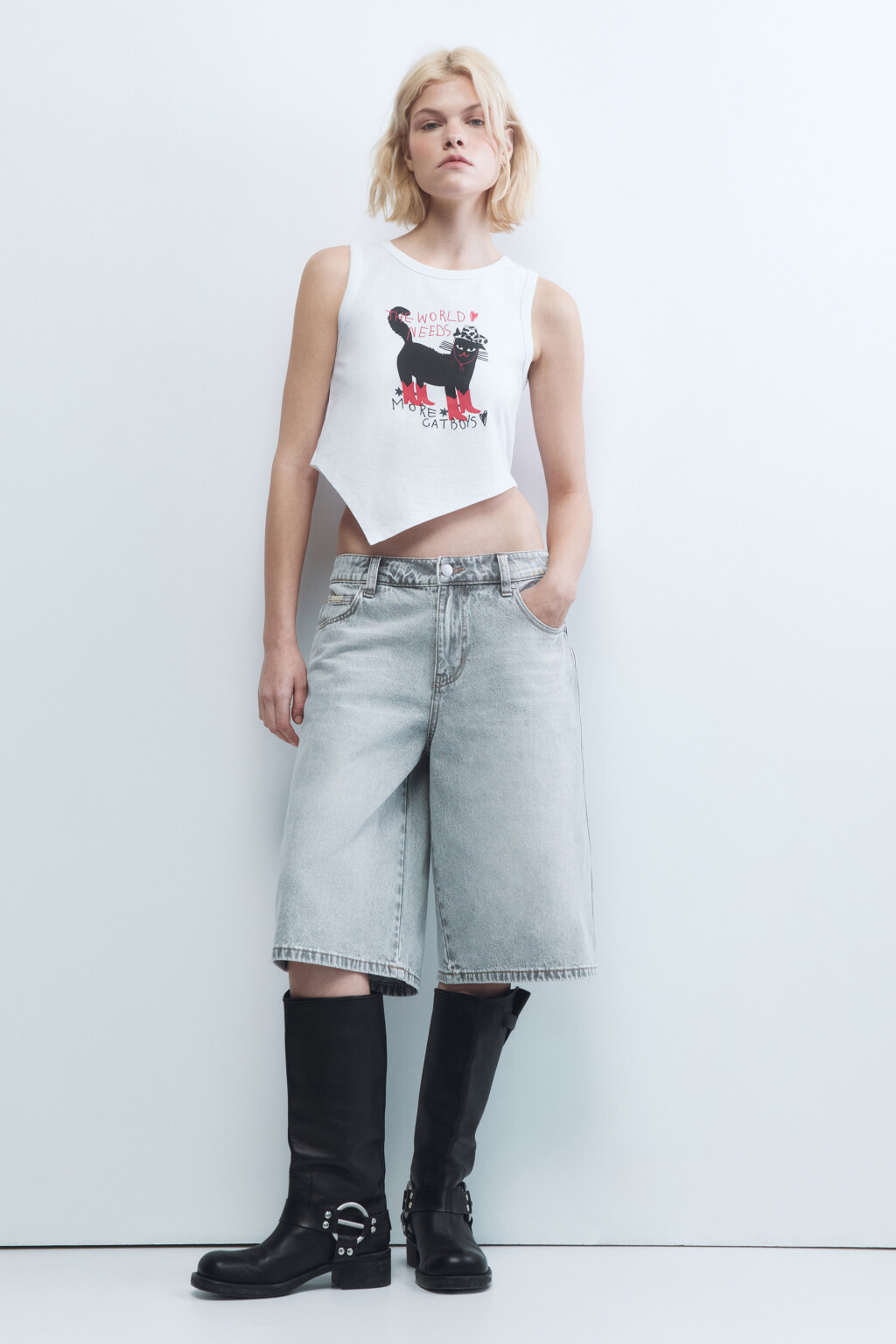 Майка с принтом и асимметричным низом - цвет белый - 5