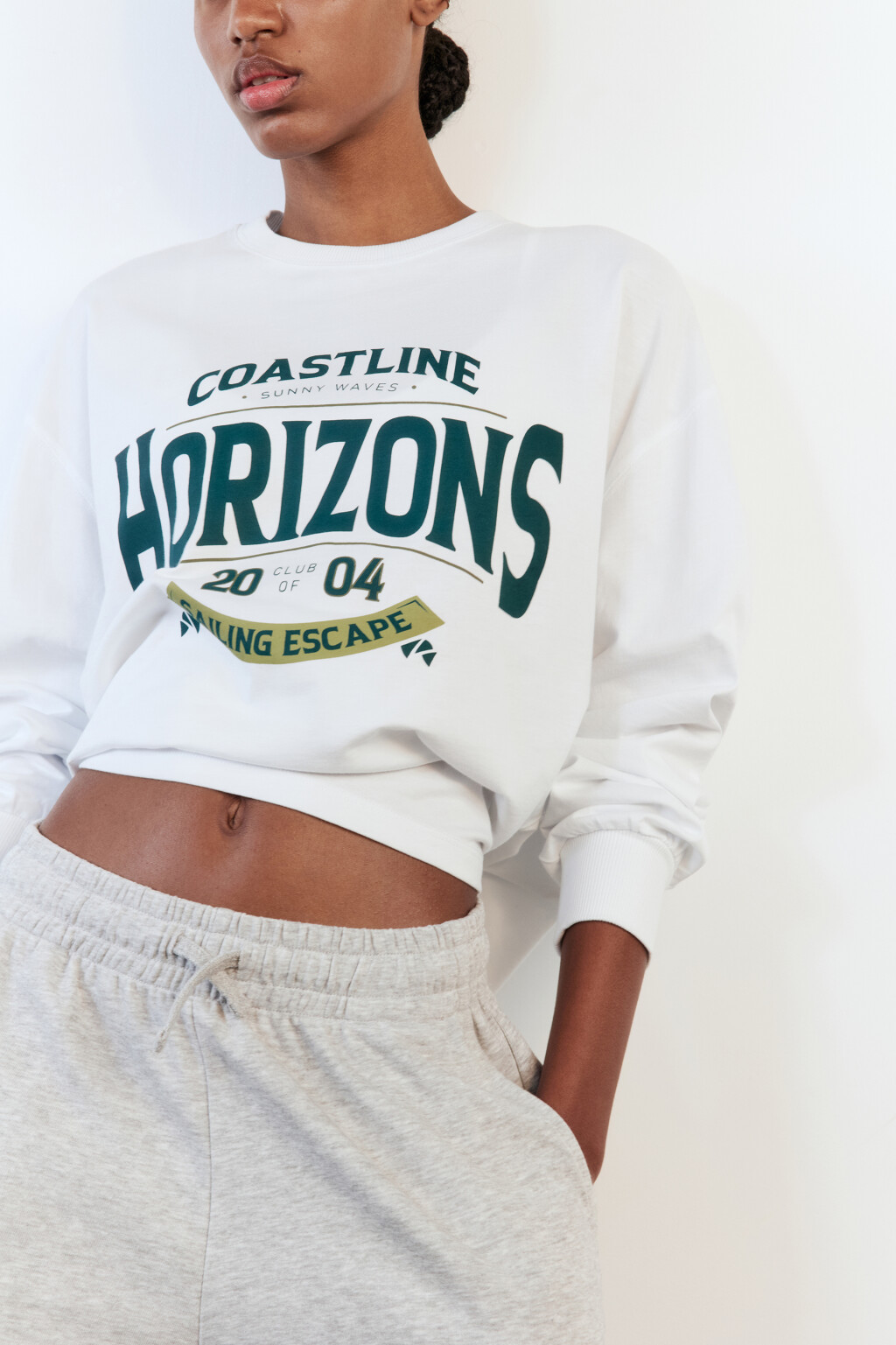 Лонгслив oversize хлопковый с принтом - цвет белый - 2