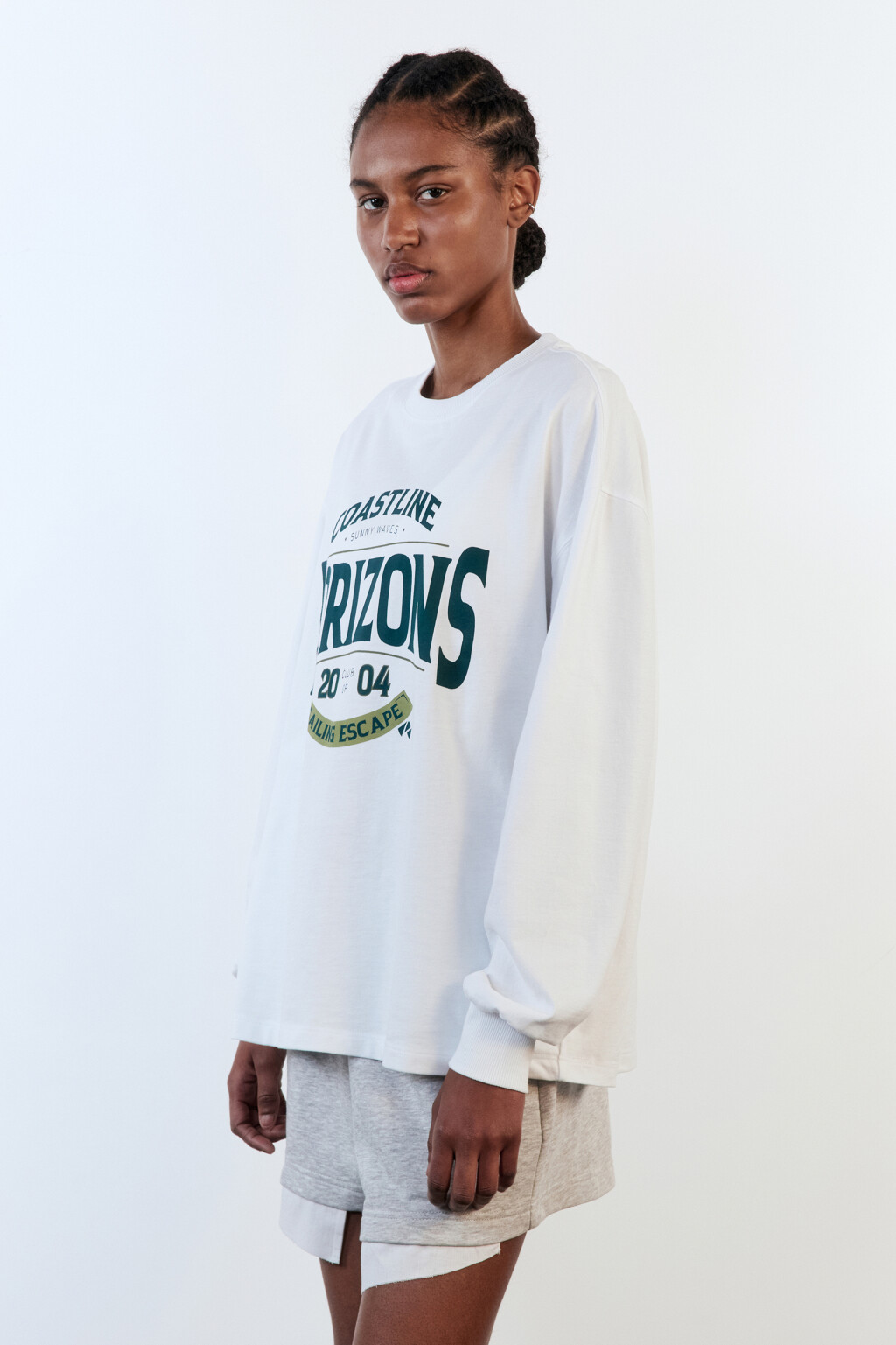 Лонгслив oversize хлопковый с принтом - цвет белый - 4