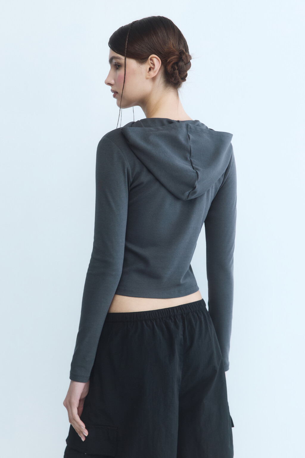 Лонгслив облегающий с капюшоном - цвет серый - 5