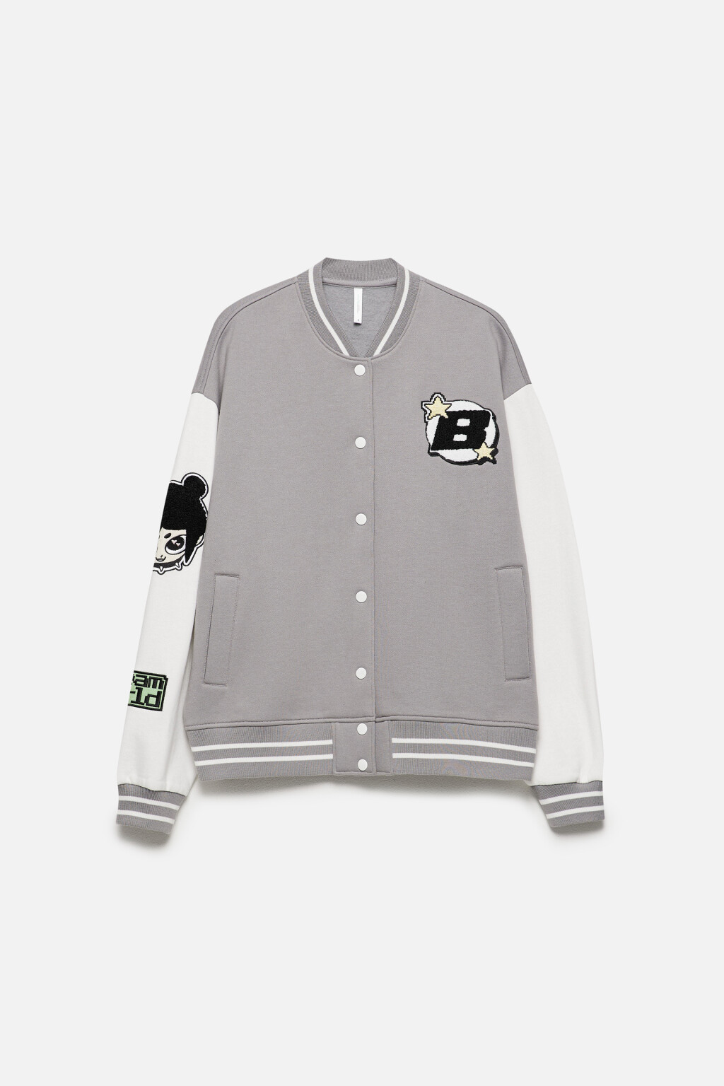 Толстовка-бомбер oversize с патчами - цвет серый - 9