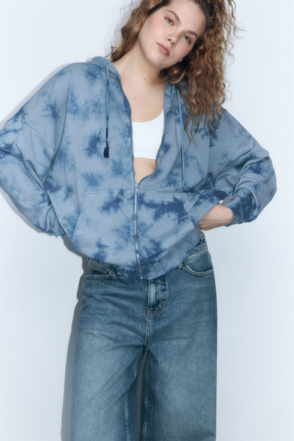 Толстовка на молнии с вареным эффектом - цвет синий - 2