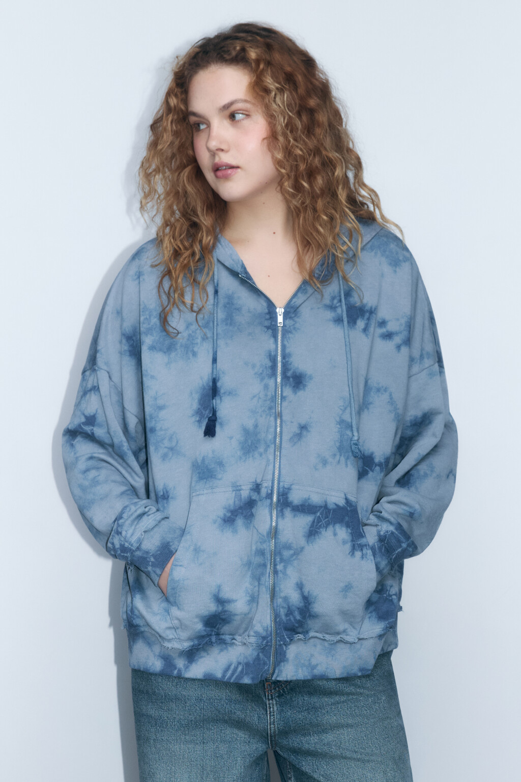 Толстовка на молнии с вареным эффектом - цвет синий - 3