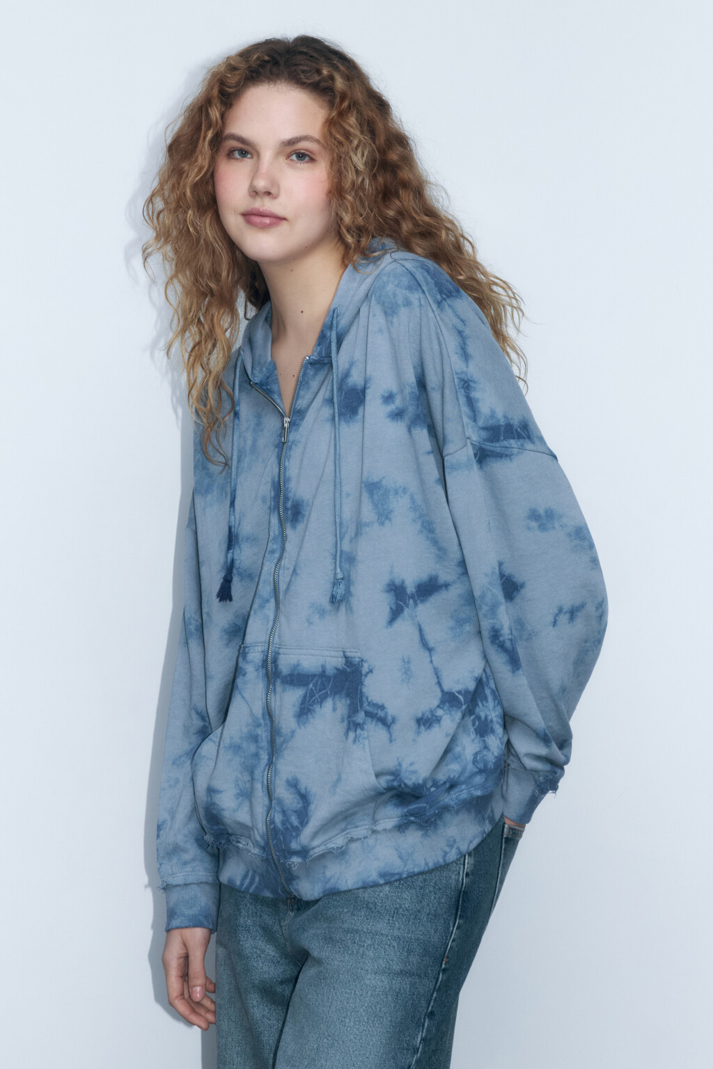 Толстовка на молнии с вареным эффектом - цвет синий - 4