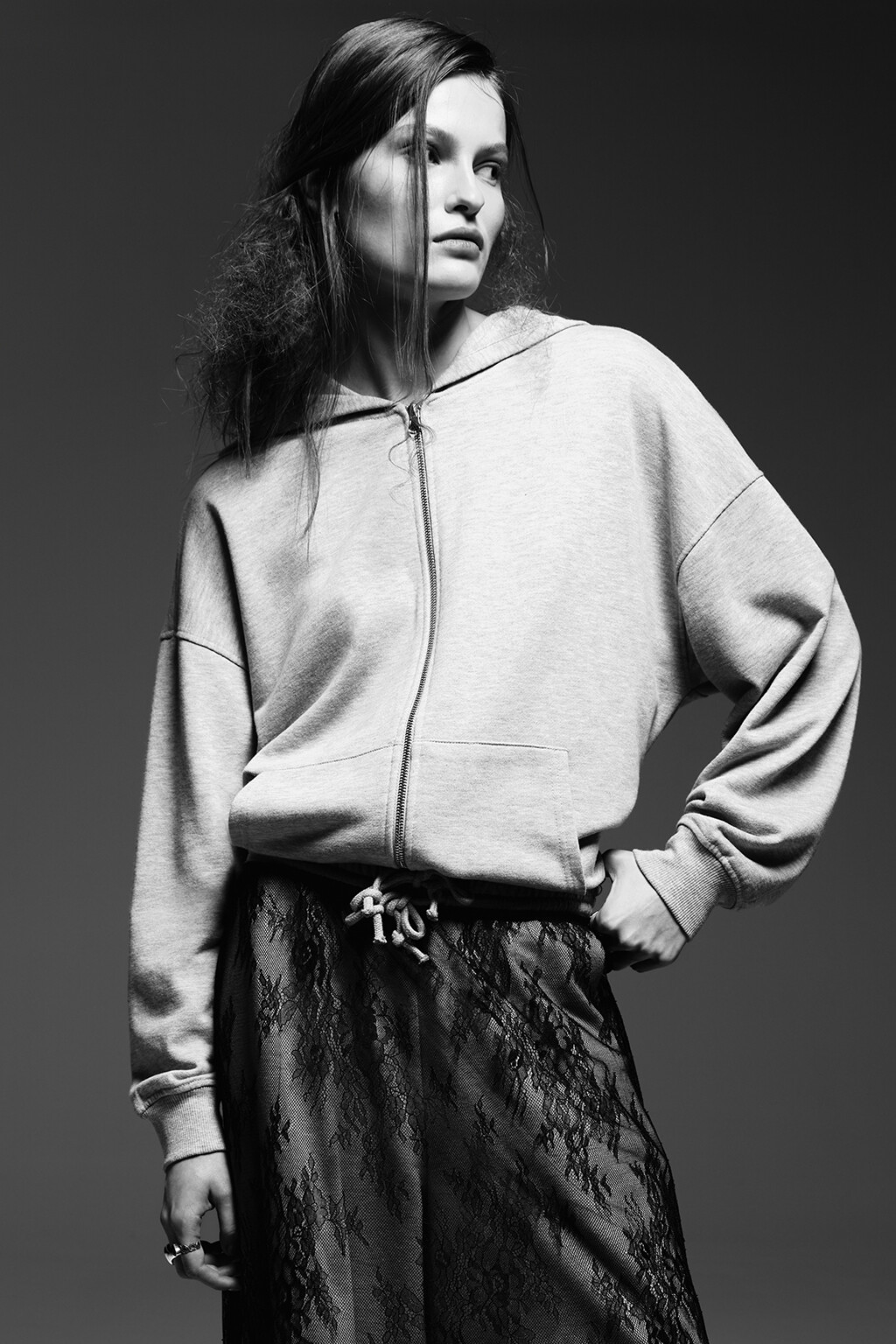 Худи на молнии из футера с капюшоном - цвет серый - 10