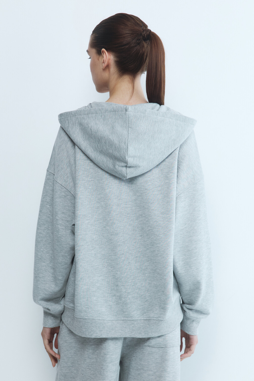 Худи на молнии из футера с капюшоном - цвет серый - 4