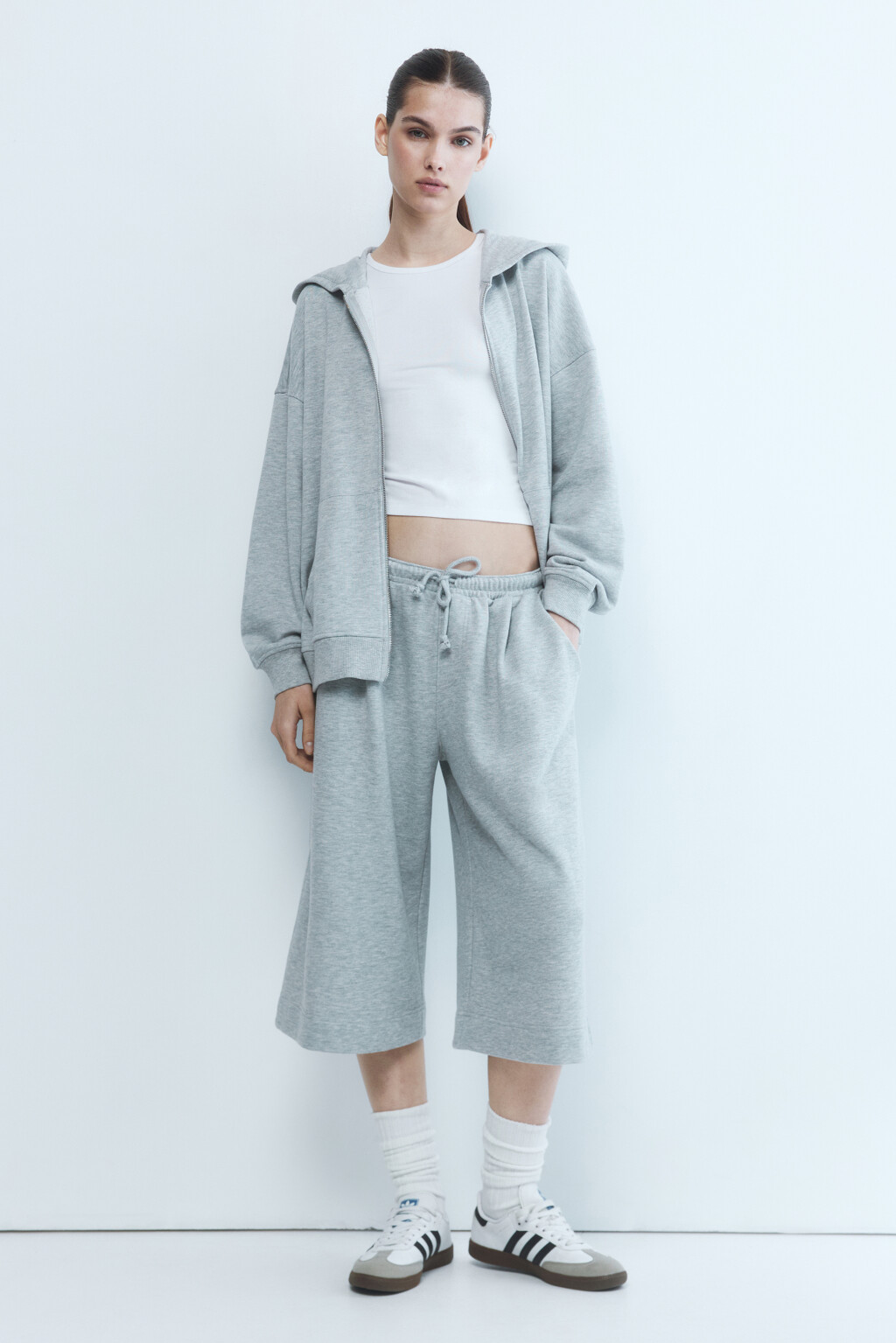 Худи на молнии из футера с капюшоном - цвет серый - 5