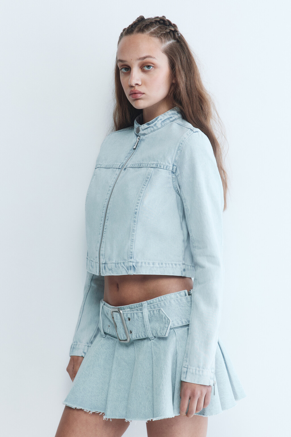 Куртка джинсовая укороченная на молнии - цвет голубой - 2