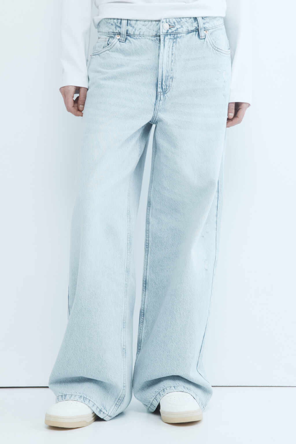 Джинсы wide широкие с потертостями - цвет голубой - 2