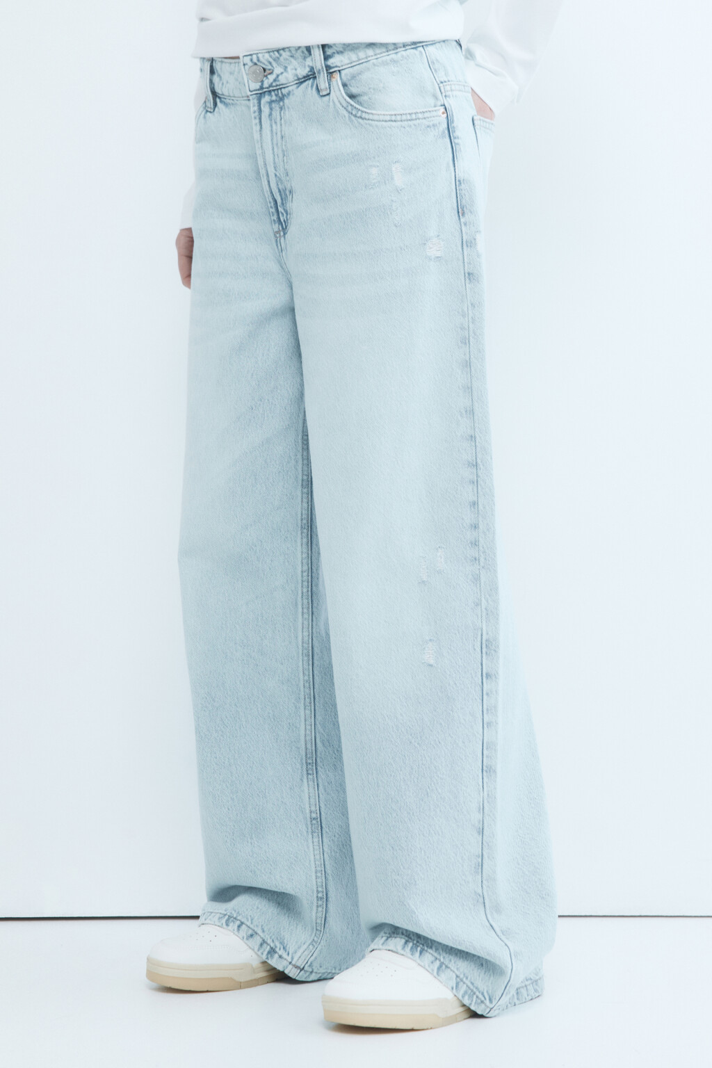 Джинсы wide широкие с потертостями - цвет голубой - 3
