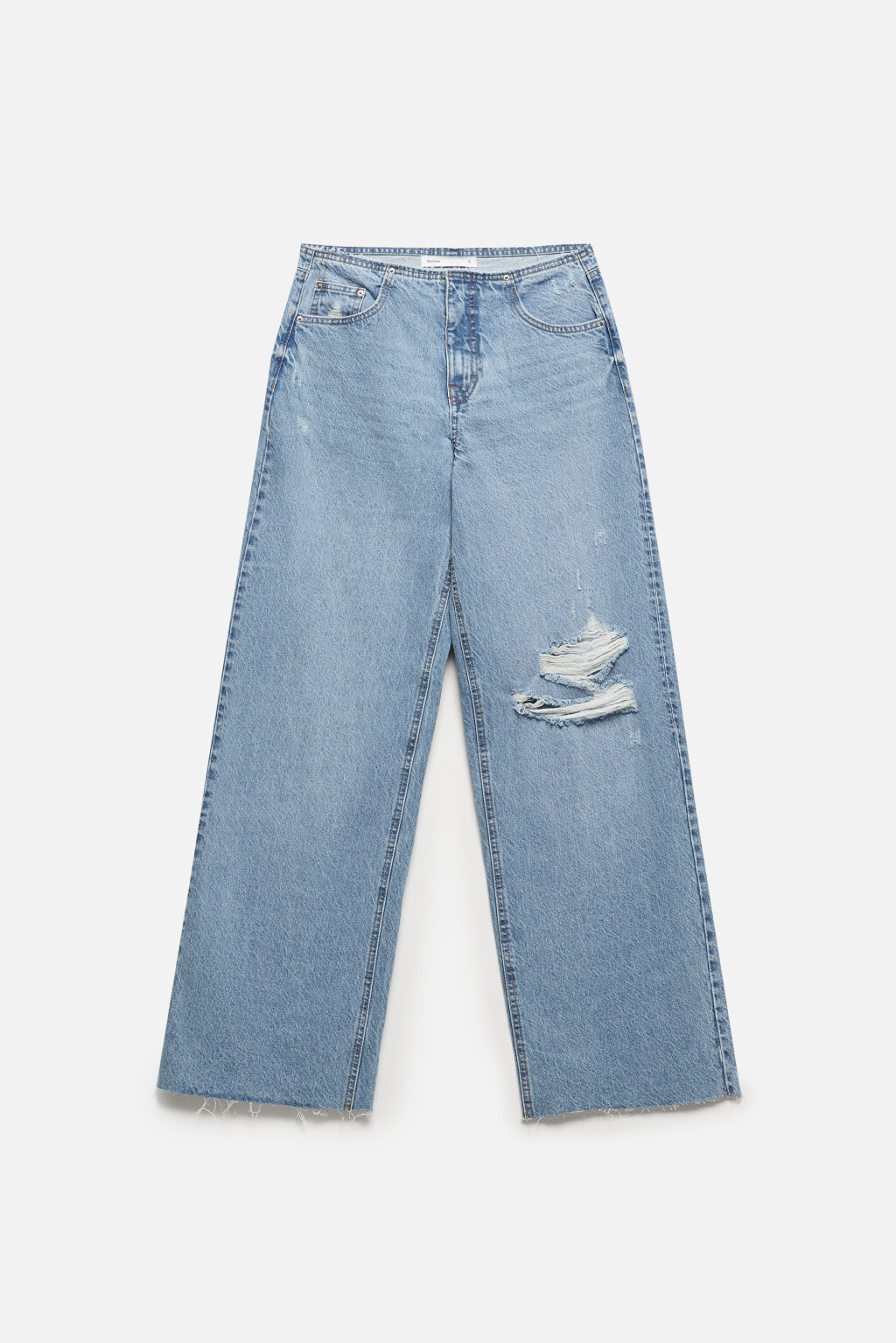 Джинсы широкие с рваным коленом - цвет голубой - 8