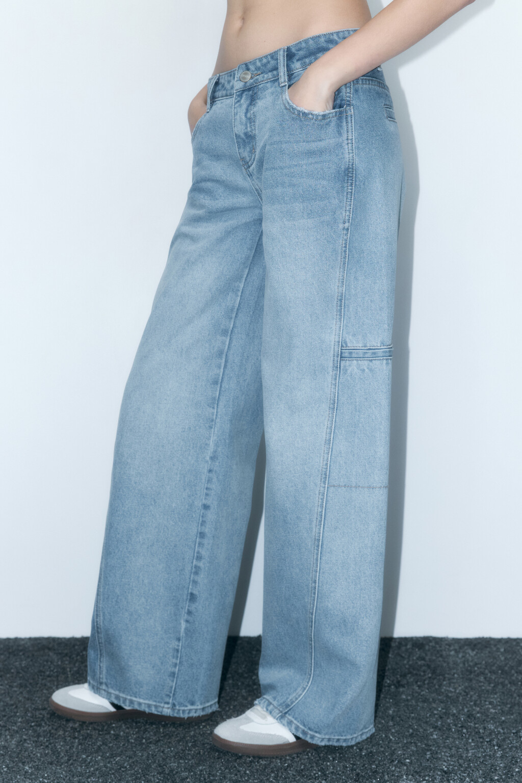 Джинсы широкие с декоративными швами - цвет голубой - 3
