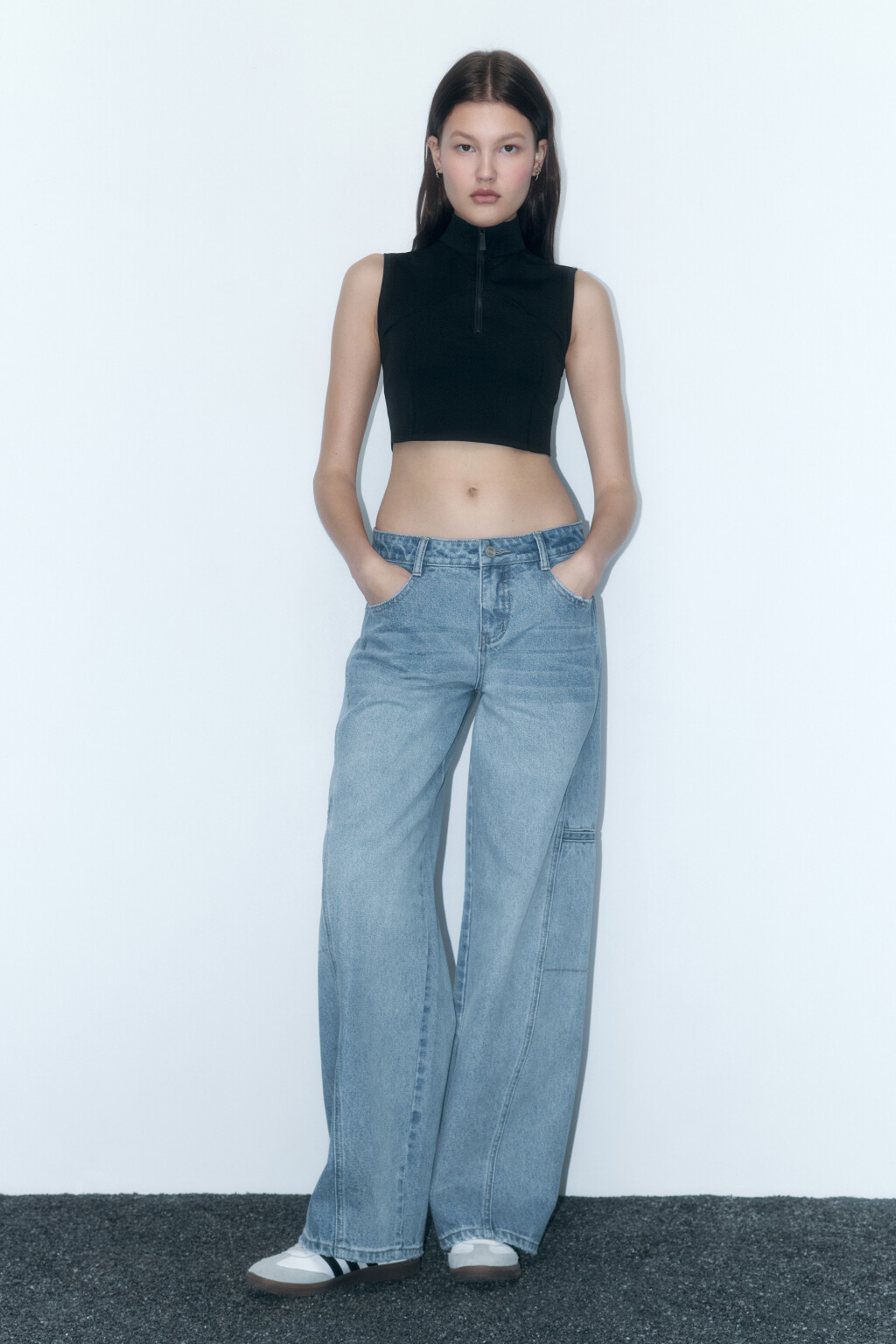 Джинсы широкие с декоративными швами - цвет голубой - 5