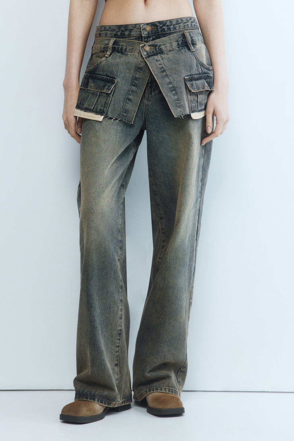 Джинсы wide широкие с имитацией юбки - цвет бордовый - 3