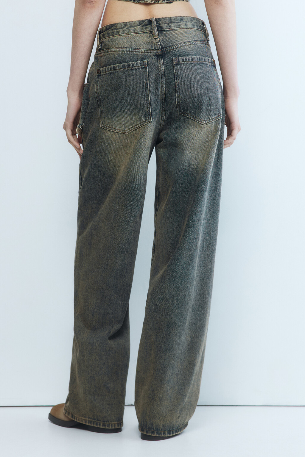 Джинсы wide широкие с имитацией юбки - цвет бордовый - 5