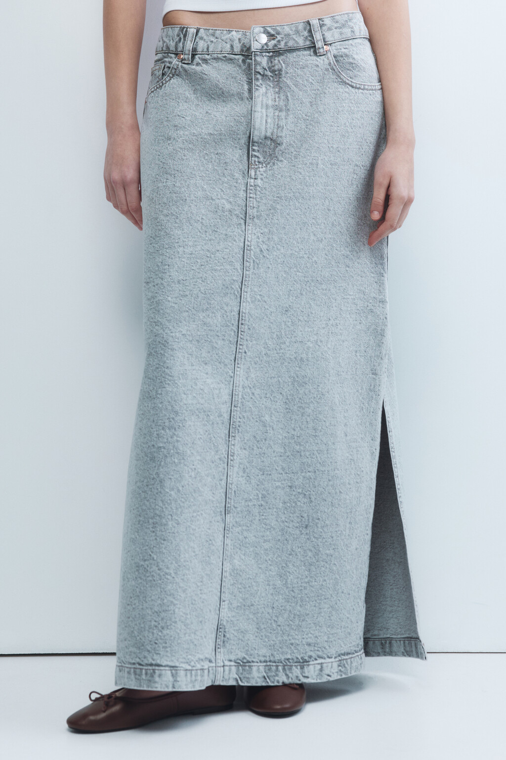 Юбка макси джинсовая с разрезами - цвет серый - 2